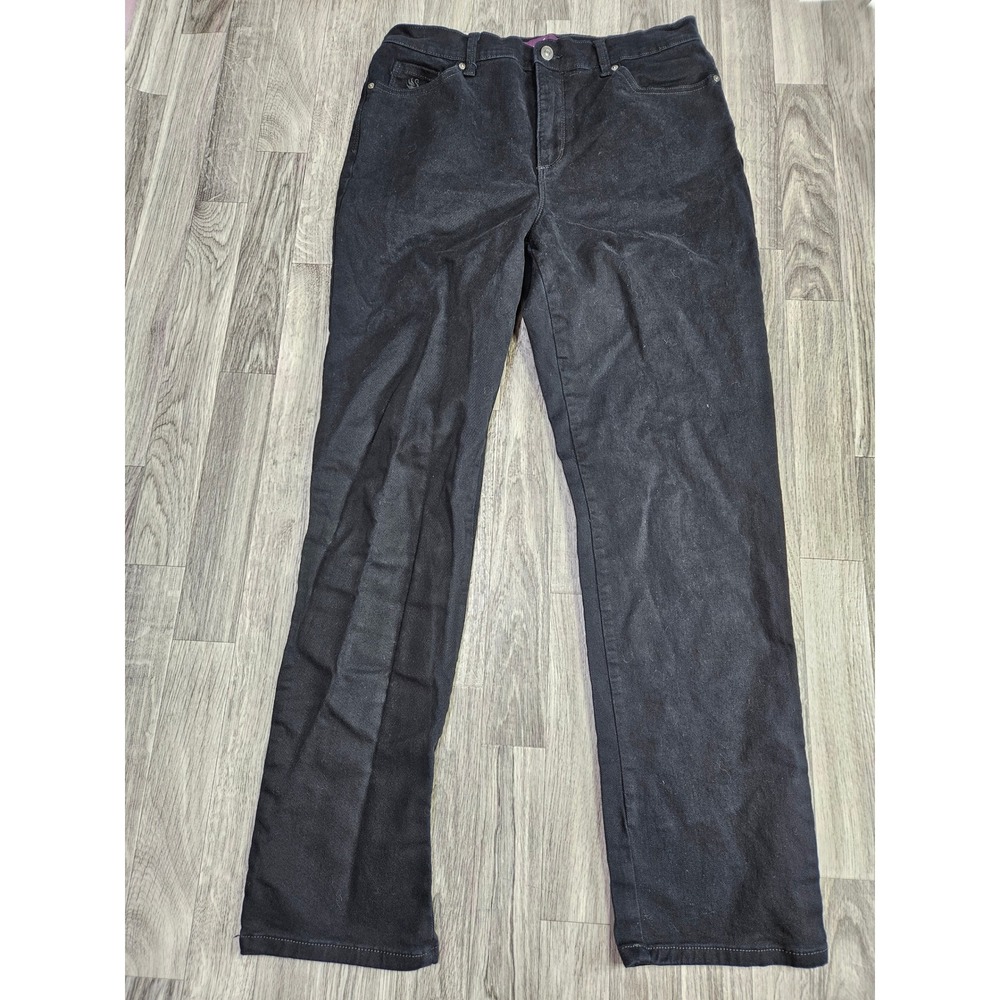 Gloria Vanderbilt Amanda Jeans Women 12 Black Straight Leg High Rise Denim